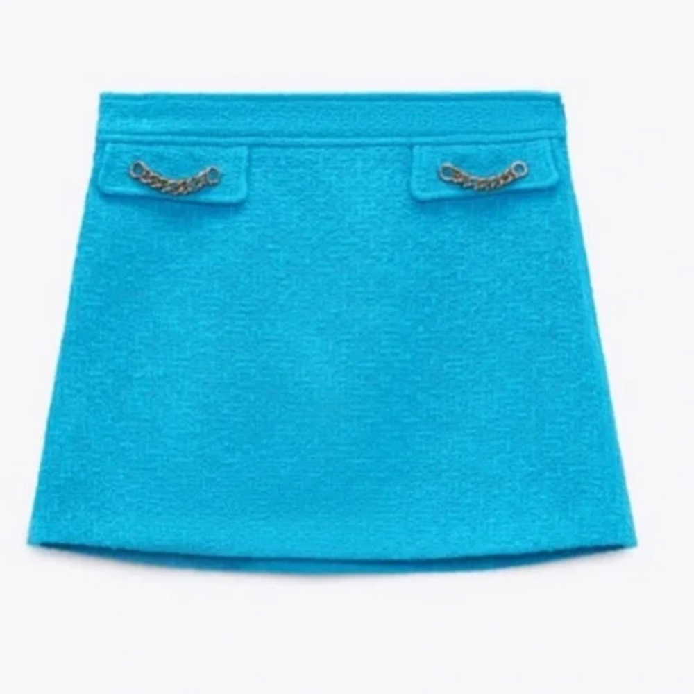 NWOT Zara Blue Mini Skirt with Chain Detail -size XS